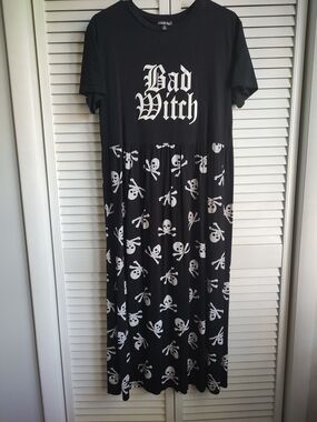 Dolls Kill Black 'Bad Witch' Maxi Dress with White Skull Print